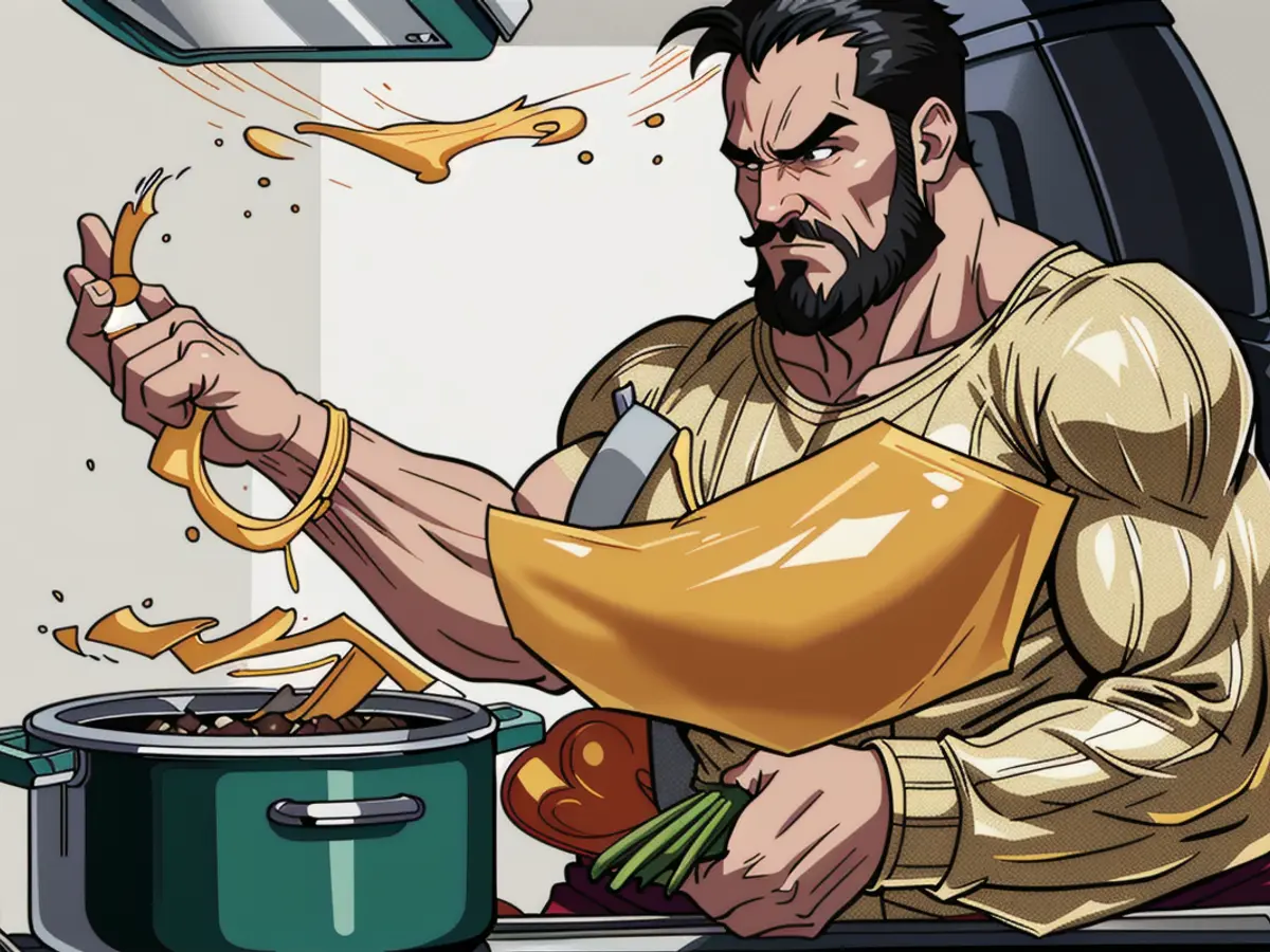 Individual meticulously grating cheese over a contemporary dish prepared in a kitchen, surrounded by produce and assorted cooking tools. Individual scraping cheese onto a crockpot meal in a contemporary kitchen setup, surrounded by vegetables and assorted kitchen utensils.